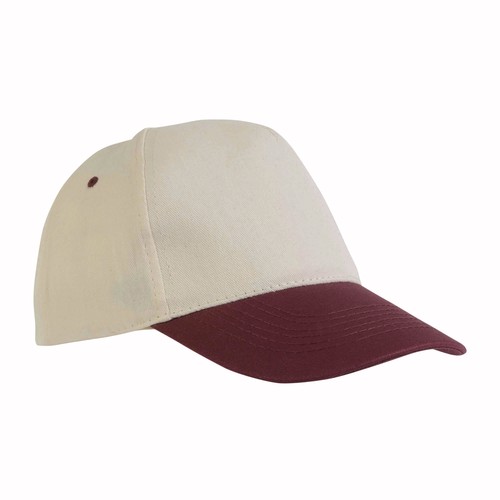 Casquette en coton naturel personnalisée, 5 panneaux, visière colorée, fermeture velcro