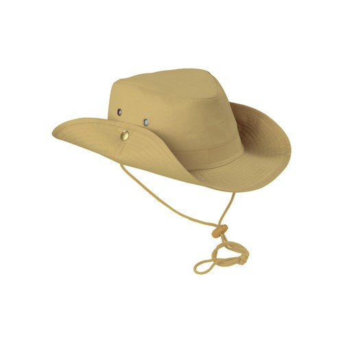 Polyester safari wide-brimmed hat with ventilation eyelets, adjustable brim