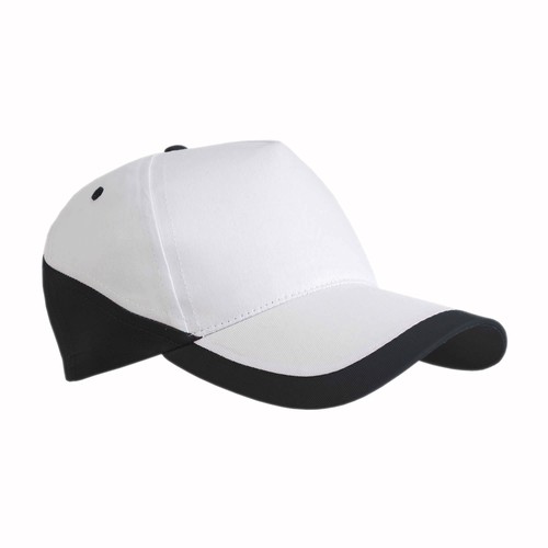 Cotton 5-panel cap with white base and coloured edges, adjustable velcro strap