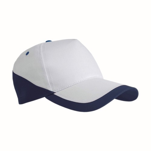 Casquette en coton personnalisé, 5 panneaux , base blanche et bordures colorées, fermeture velcro