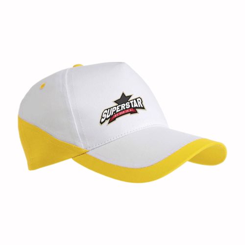 Casquette en coton, 5 panneaux , base blanche et bordures colorées, fermeture velcro - 3