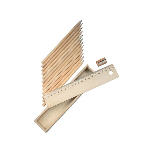 Set 12 crayons color s, section hexagonale (long. 17 cm.), avec bo te en bois (20,8x5,2x3, - 2