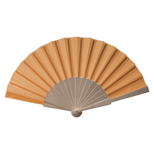 Éventail en tissu polycoton (coton + polyester) avec manche en bois, longueur 23 cm - 1
