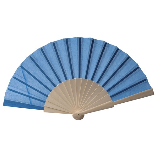 Éventail en tissu polycoton (coton + polyester) avec manche en bois, longueur 23 cm - 1