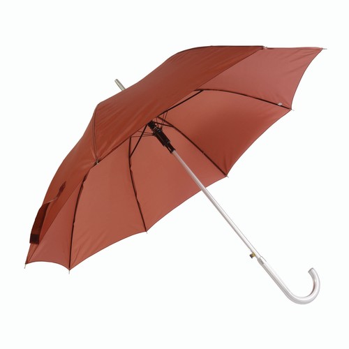 Parapluie Deluxe personnalisé, automatique avec corps, pointe et poignée courbée en aluminium.