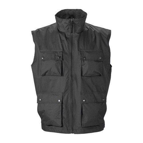 Multi-pocket polyester vest with inner pongee mesh lining. Sizes: S/M/L/XL/XXL