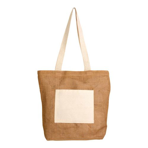 Shopper avec soufflet à la base en Jute avec anses et poche externe (18 x 15 cm) en coton - 2