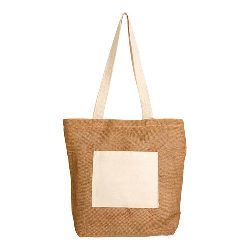 Shopper avec soufflet à la base en Jute avec anses et poche externe (18 x 15 cm) en coton - 2