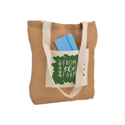 Shopper avec soufflet à la base en Jute avec anses et poche externe (18 x 15 cm) en coton - 3