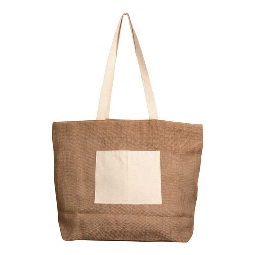 Shopper avec soufflet à la vase en Jute avec anses et poche externe (18 x 15 cm) en coton - 2