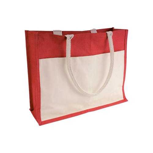 Sac en jute avec intérieur en PVC, soufflet, longues poignées et poche extérieure - 1