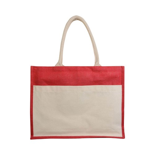 Sac en jute avec intérieur en PVC, soufflet, longues poignées et poche extérieure - 2