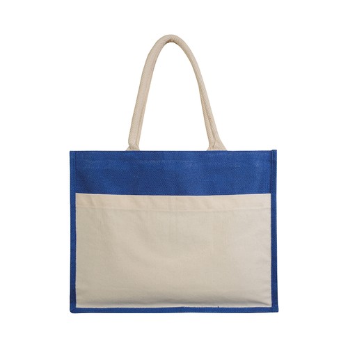 Sac en jute avec intérieur en PVC, soufflet, longues poignées et poche extérieure - 2