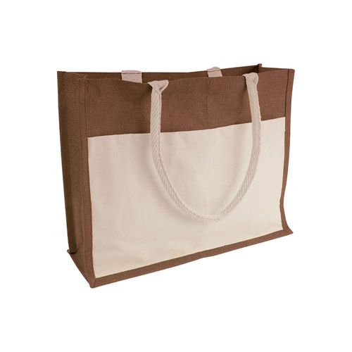 Sac en jute avec intérieur en PVC, soufflet, longues poignées et poche extérieure - 1