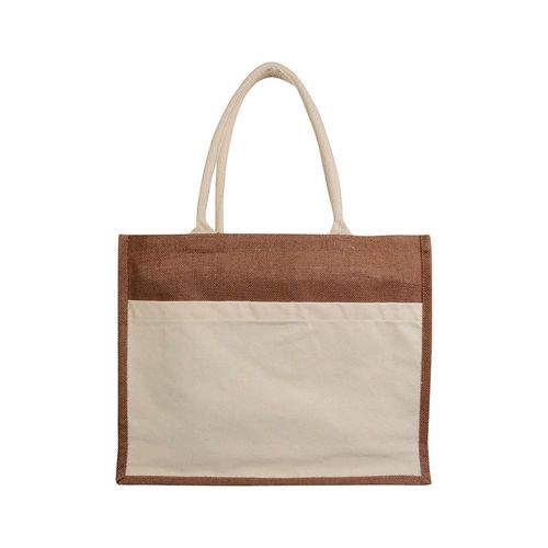 Sac en jute avec intérieur en PVC, soufflet, longues poignées et poche extérieure - 2