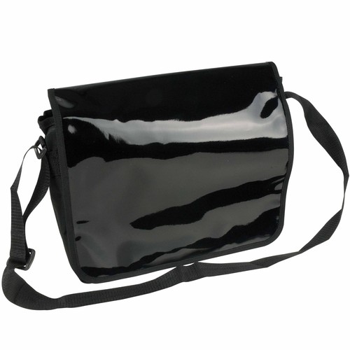 Conférencier en polyester 600D avec bandoulière réglable et rabat en PVC lucide - 1