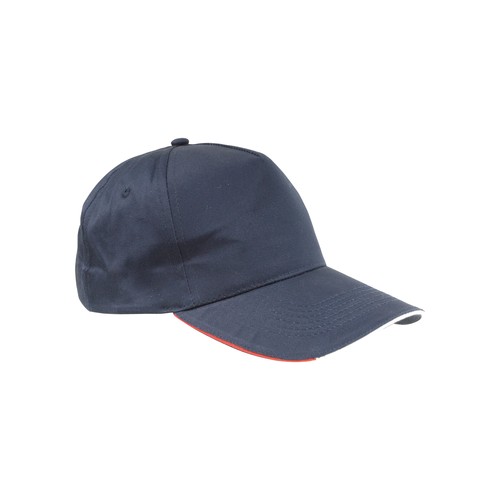 Casquette en coton personnalisé, 5 panneaux avec broderie tricolore sur la fermeture, fermeture velcro.