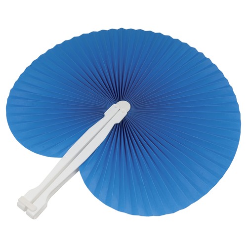 Éventail en papier coloré avec manche en plastique blanc, longueur 26 cm - 1