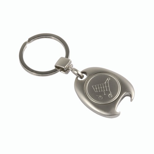 LLAVERO DE METAL CON FICHA PARA SUPERMERCADO.