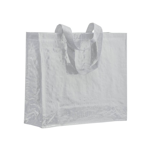 Laminated 120 g/m2 PP shopping bag with gusset and long ribbon handles