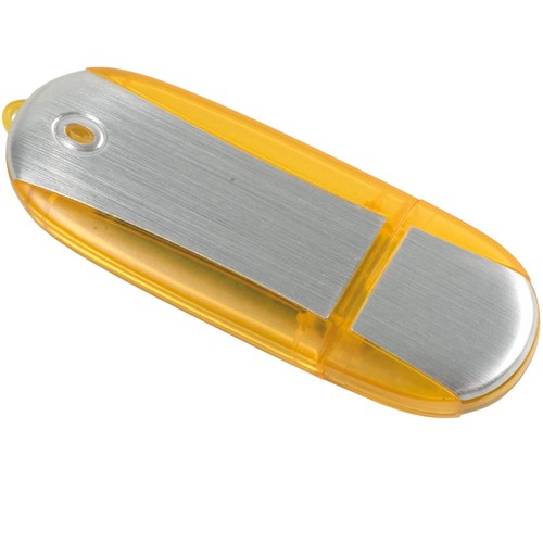 4 GB silver ABS pen drive with transparent coloured edges. Upload on request