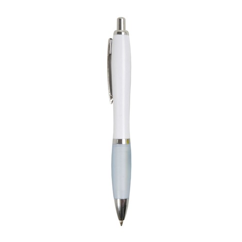 ABS plastic snap pen with white barrel, Italian flag-coloured grip and metal clip