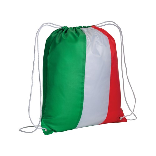 Sac à dos tricolore en polyester 210T avec fermeture réglable à cordon, angles renforcés et personnalisé