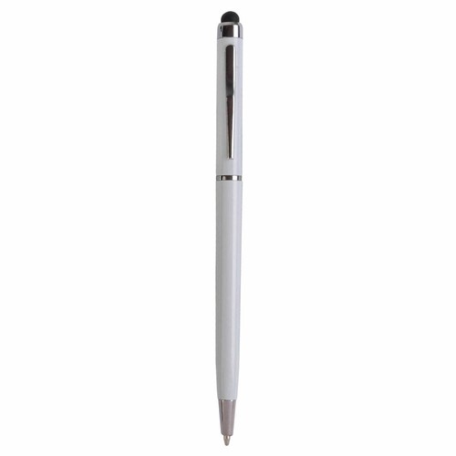 Plastic twist pen with touchscreen rubber tip and metal clip
