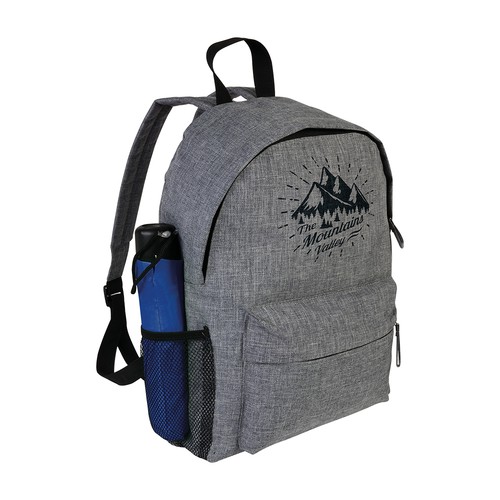 Sac à dos en polyester bicolore, effet mélangé avec 3 poches dont une latérale en filet - 2
