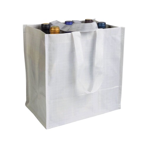 Laminated 120 g/m2 PP bottle shopping bag (6 bottles), short ribbon handles