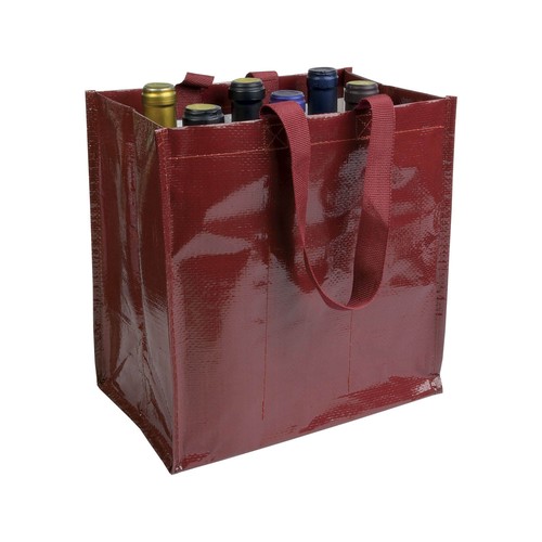 Shopper porte-bouteilles (6) en PP laminé 120g/m2, anses courtes en ruban - 1