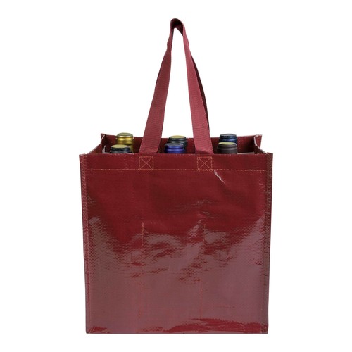 Shopper porte-bouteilles (6) en PP laminé 120g/m2, anses courtes en ruban - 2
