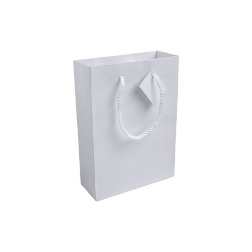 Shopper avec soufflet en carte laminée 157 g/m2 avec renforcement à la base, anses en cord - 1