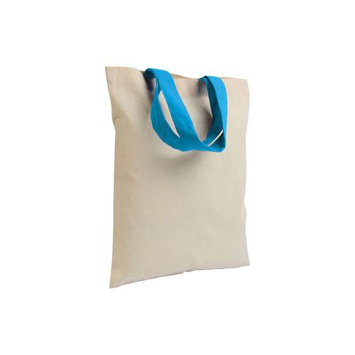 Shopper mini en coton naturel 135 g/m2, anses courtes colorées - 1