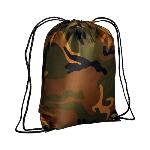 Sac à dos camouflage en polyester 210 T avec fermeture réglable personnalisée à cordon et angles renforcés