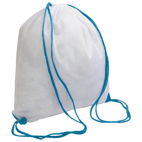Sac à dos blanc en polyester 210T avec fermeture réglable à cordon, angles renforcés - 1