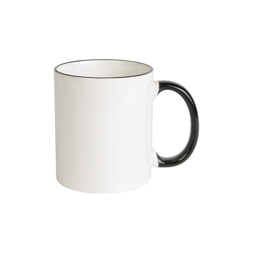 White grade A ceramic mug with coloured handle and edge, For dishwashers