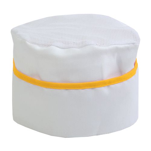 Toque de chef 30 % coton / 70% polyester blanc avec bordure colorée. Taille unique - 1