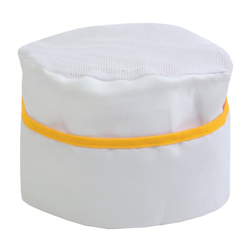 Toque de chef 30 % coton / 70% polyester blanc avec bordure colorée. Taille unique - 1