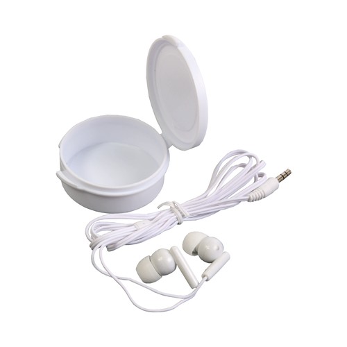 Oreillettes intra-auriculaires in ear en plastique dans boite ronde personnalisable" "personnalisé