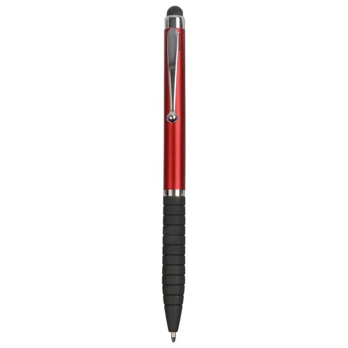 Plastic twist pen with rubberised grip and touchscreen rubber tip