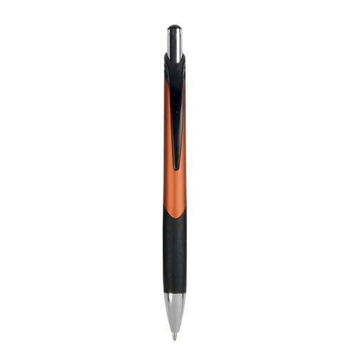Plastic snap pen with metallic barrel and rubberised black grip to match the clip