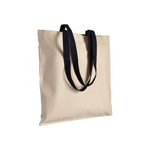 Shopper en coton naturel 220 g/m2, anses longues colorées - 1