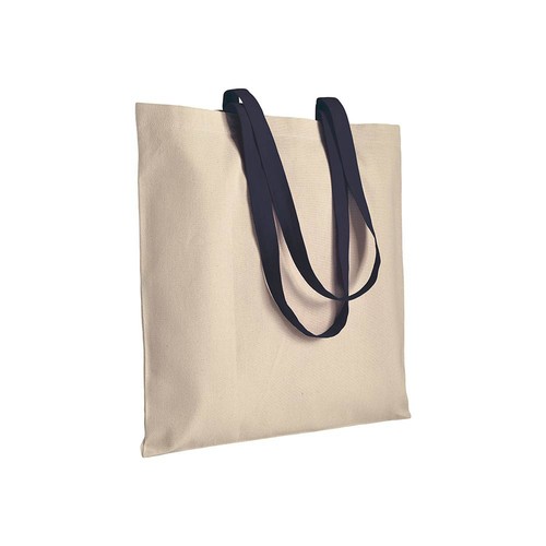 Shopper en coton naturel 220 g/m2, anses longues colorées - 1