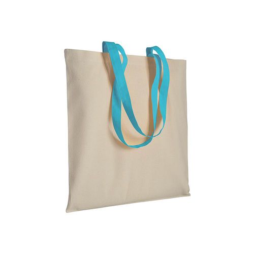 Shopper en coton naturel 220 g/m2, anses longues colorées - 1