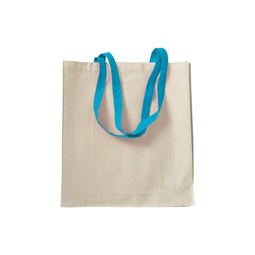 Shopper avec soufflet en coton naturel 220g/m2, anses longues colorées - 2