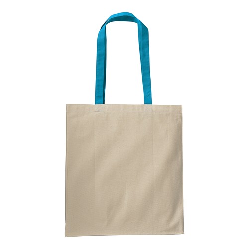 Shopper avec soufflet en coton naturel 220g/m2, anses longues colorées - 3