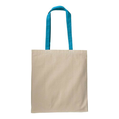 Shopper avec soufflet en coton naturel 220g/m2, anses longues colorées - 3