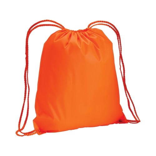 Fluorescent 210T polyester backpack with drawstring closure and reinforced corners