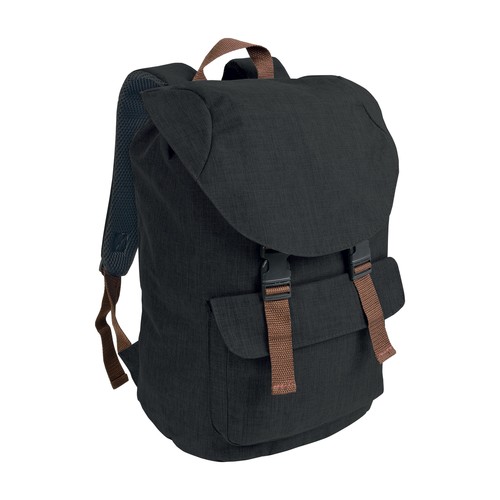 Sac à dos personnalisé en polyester bicolore effet mélangé avec 2 poches. Dos rembourré